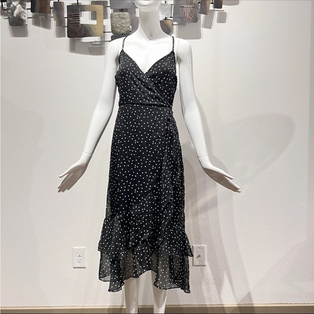 NWOT Francesca’s Mi Ami Black Polka Dot Ruffle Hem Dress